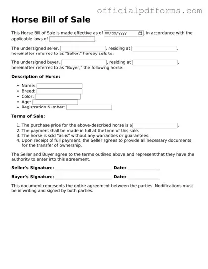Valid Horse Bill of Sale Document
