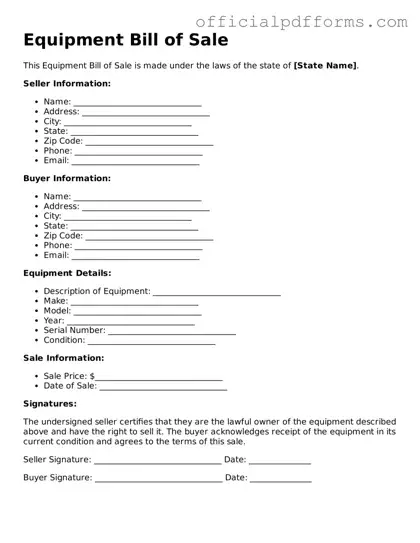 Valid Equipment Bill of Sale Document