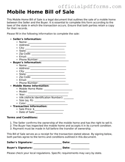 Valid Mobile Home Bill of Sale Document