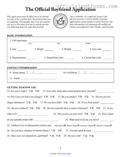 Fill in a Valid Boyfriend application form Form