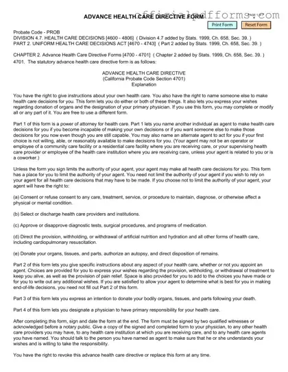 Fill in a Valid California Advanced Health Care Directive Form