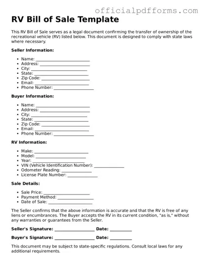 Valid RV Bill of Sale Document