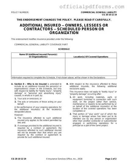 Fill in a Valid Cg 20 10 07 04 Liability Endorsement Form