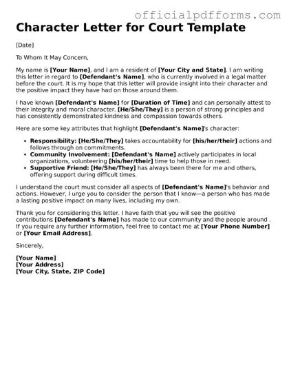 Valid Character Letter for Court Document