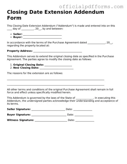 Valid Closing Date Extension Addendum Form Document