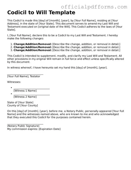 Valid Codicil to Will Document