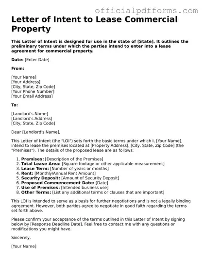 Valid Letter of Intent to Lease Commercial Property Document