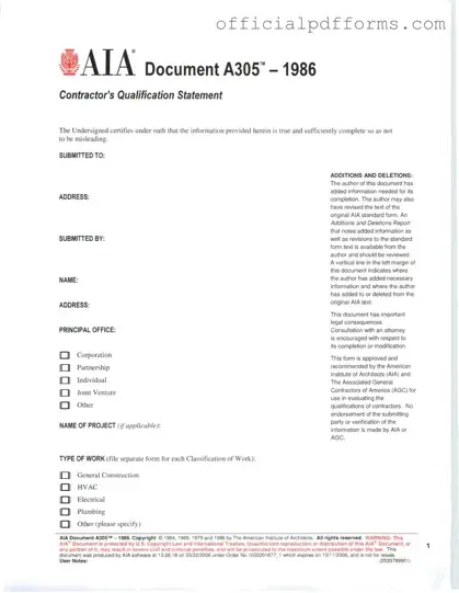 Fill in a Valid AIA A305 Form