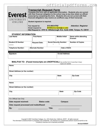 Fill in a Valid Everest University Transcript Form