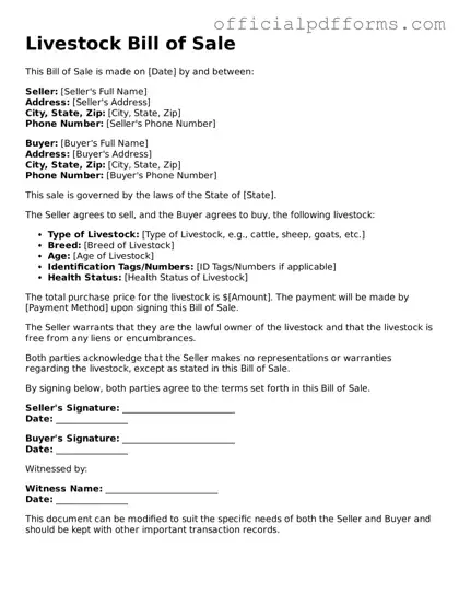 Valid Livestock Bill of Sale Document