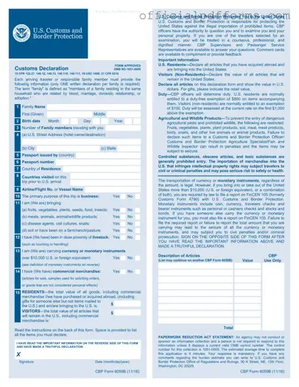 Fill in a Valid CBP 6059B Form