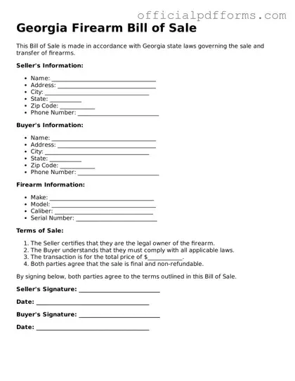 Printable Georgia Firearm Bill of Sale Template