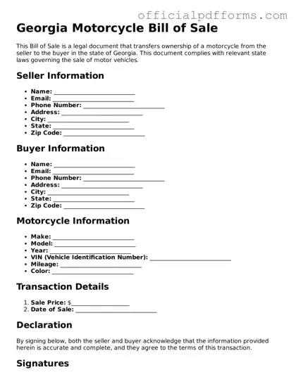 Printable Georgia Motorcycle Bill of Sale Template