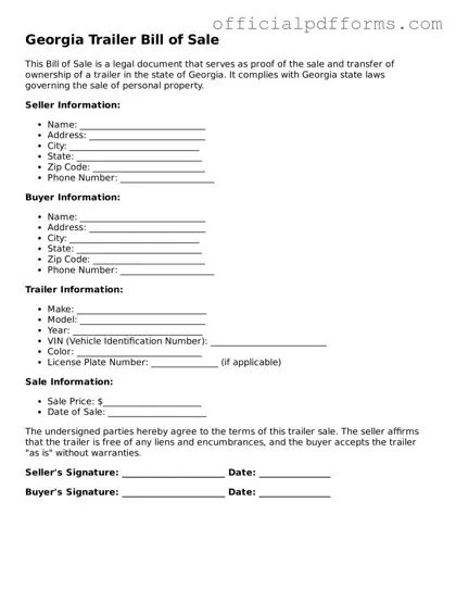 Printable Georgia Trailer Bill of Sale Template