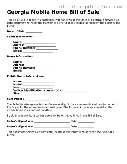Printable Georgia Mobile Home Bill of Sale Template