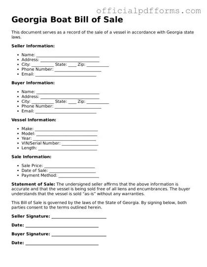 Printable Georgia Boat Bill of Sale Template