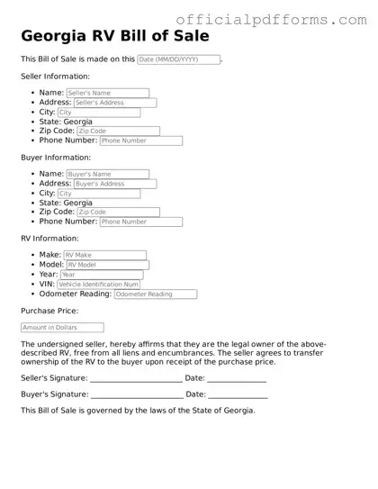 Printable Georgia RV Bill of Sale Template