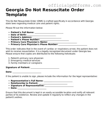 Printable Georgia Do Not Resuscitate Order Template