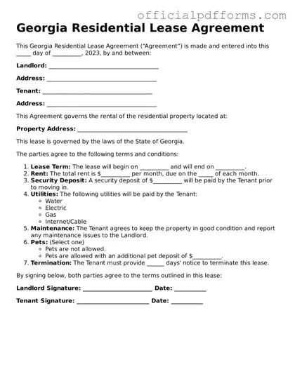 Printable Georgia Residential Lease Agreement Template
