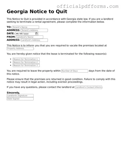 Printable Georgia Notice to Quit Template