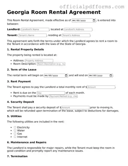 Printable Georgia Room Rental Agreement Template
