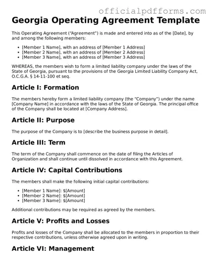 Printable Georgia Operating Agreement Template