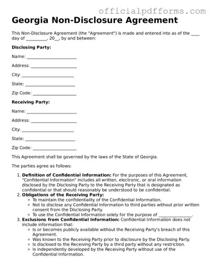 Printable Georgia Non-disclosure Agreement Template