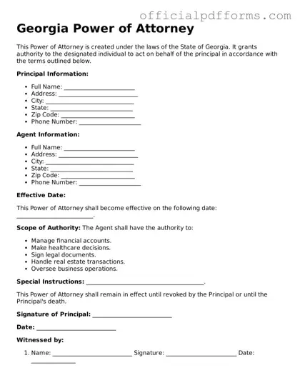 Printable Georgia Power of Attorney Template