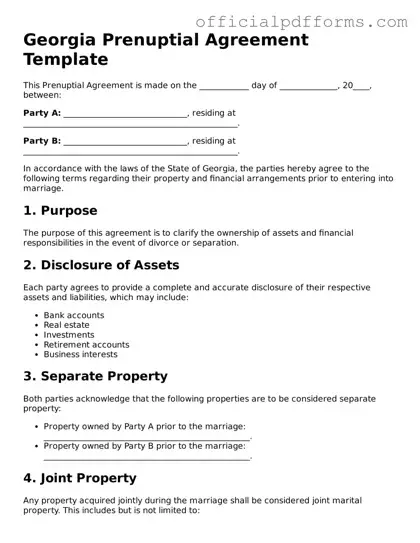 Printable Georgia Prenuptial Agreement Template