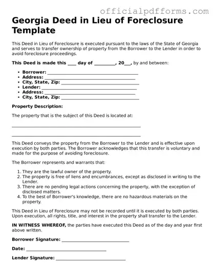 Printable Georgia Deed in Lieu of Foreclosure Template