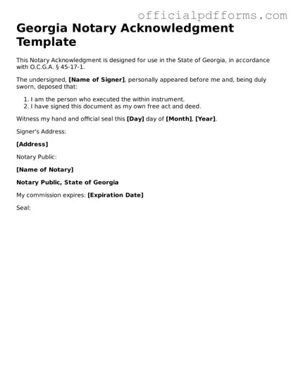 Printable Georgia Notary Acknowledgement Template