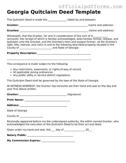 Printable Georgia Quitclaim Deed Template