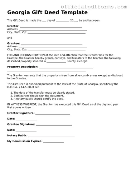 Printable Georgia Gift Deed Template