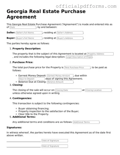Printable Georgia Real Estate Purchase Agreement Template