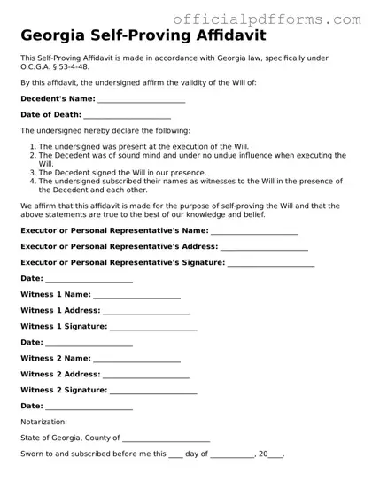 Printable Georgia Self-Proving Affidavit Template