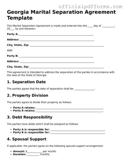 Printable Georgia Marital Separation Agreement Template