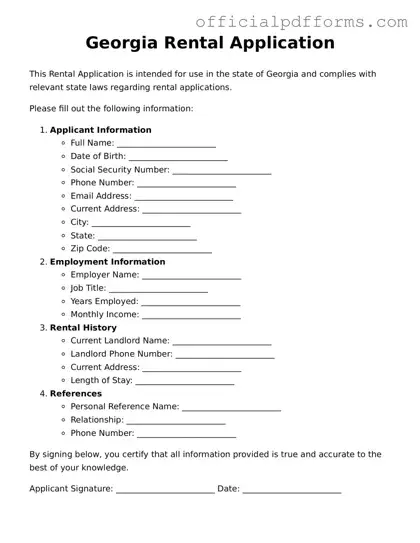 Printable Georgia Rental Application Template