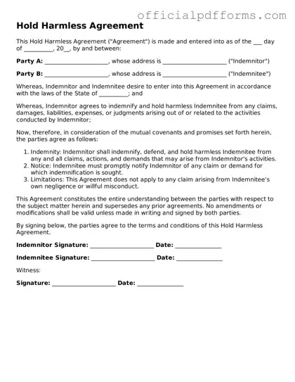 Valid Hold Harmless Agreement Document