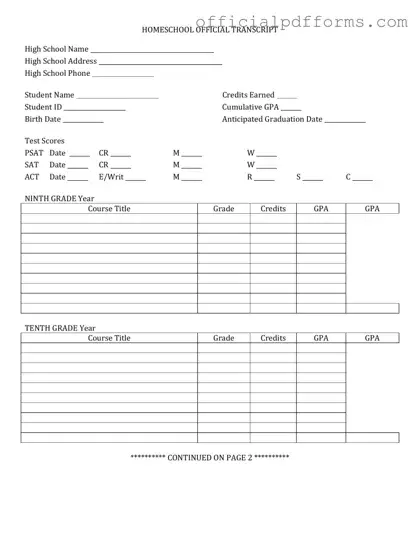 Fill in a Valid High School Transcript Form