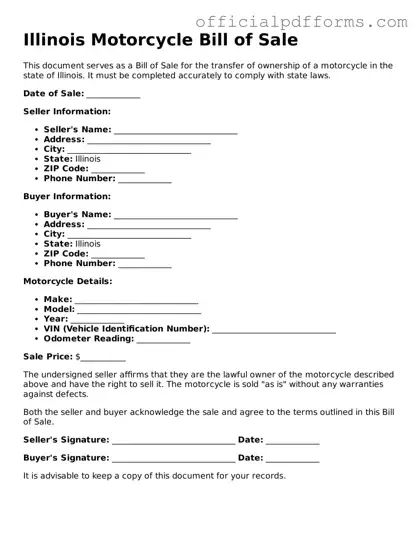 Printable Illinois Motorcycle Bill of Sale Template