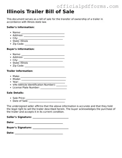 Printable Illinois Trailer Bill of Sale Template