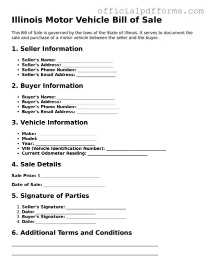 Printable Illinois Motor Vehicle Bill of Sale Template