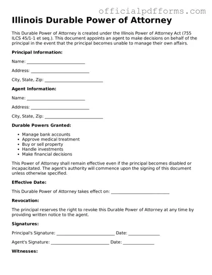 Printable Illinois Durable Power of Attorney Template