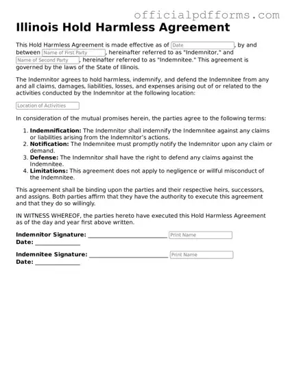 Printable Illinois Hold Harmless Agreement Template