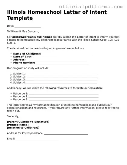 Printable Illinois Homeschool Letter of Intent Template