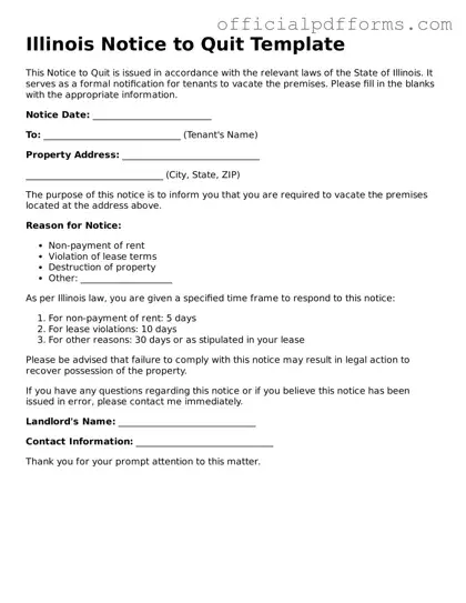 Printable Illinois Notice to Quit Template