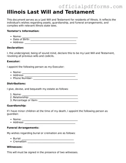 Printable Illinois Last Will and Testament Template
