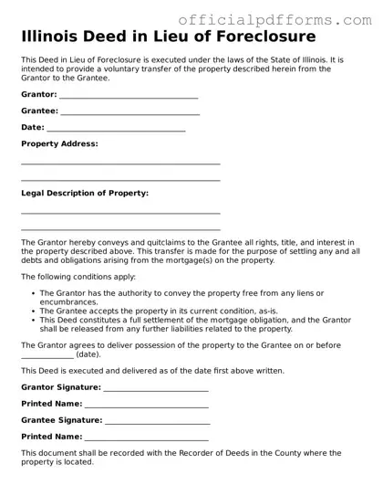 Printable Illinois Deed in Lieu of Foreclosure Template