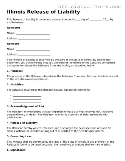 Printable Illinois Release of Liability Template