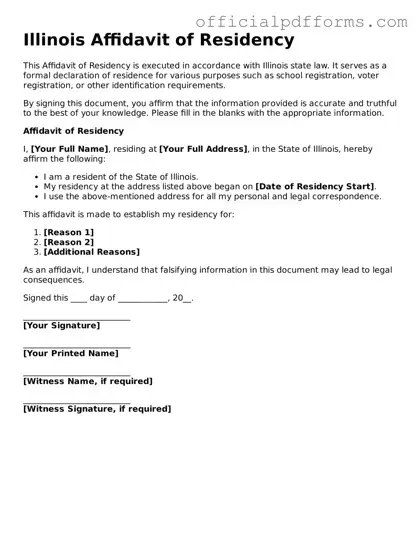 Printable Illinois Affidavit of Residency Template